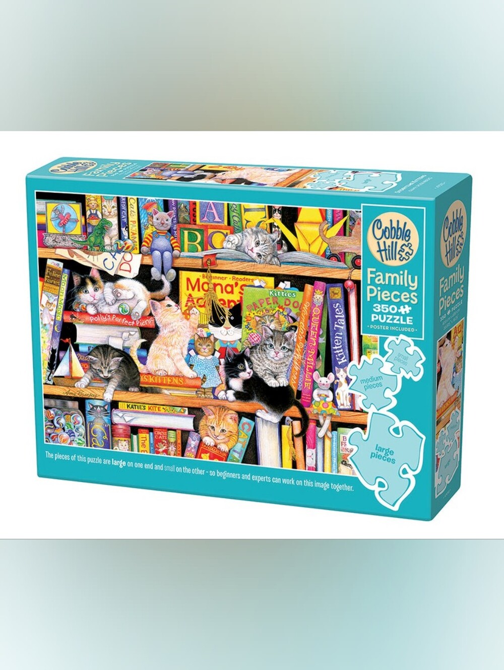 Cobble Hill Family puzzle  350-Piece Jigsaw Puzzle - Colorful Kittens Shelf - Picture 2 of 5